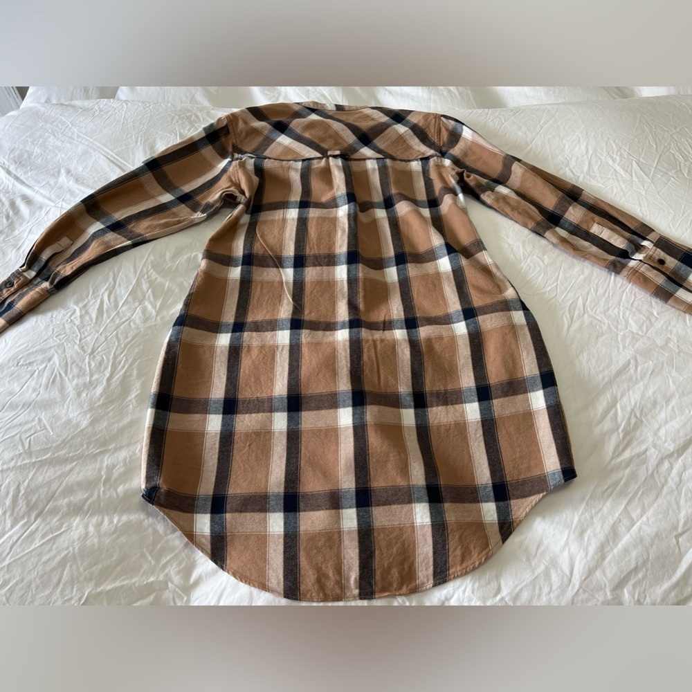 Derek Lam 10 Crosby Denim Mock Tie Waist Dress | Camel 100% Cotton Plaid SZ 6. - Picture 2 of 10